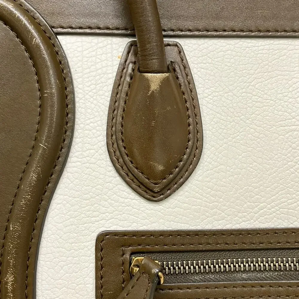 Celine Luggage Micro Shopper Handbag Dark Brown Beige Dark Navy Bullhide